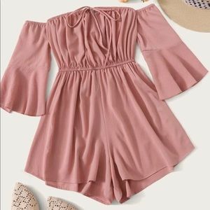 Pink off shoulder romper